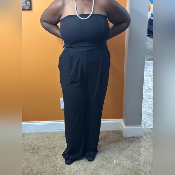 LOFT Strapless Wideleg Jumpsuit With Pockets Size 16 - Picture 2 of 7
